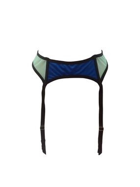 Blue and Mint Satin Black Trim Victoria's Secret colorblock sexy garter belt